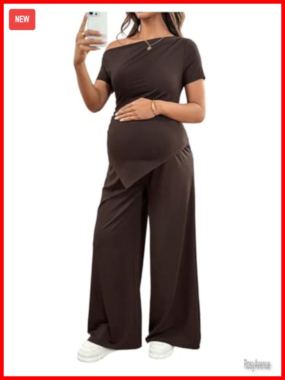 Maternity 2 Piece Set Off Shoulder Top & Pants Polyester Summer